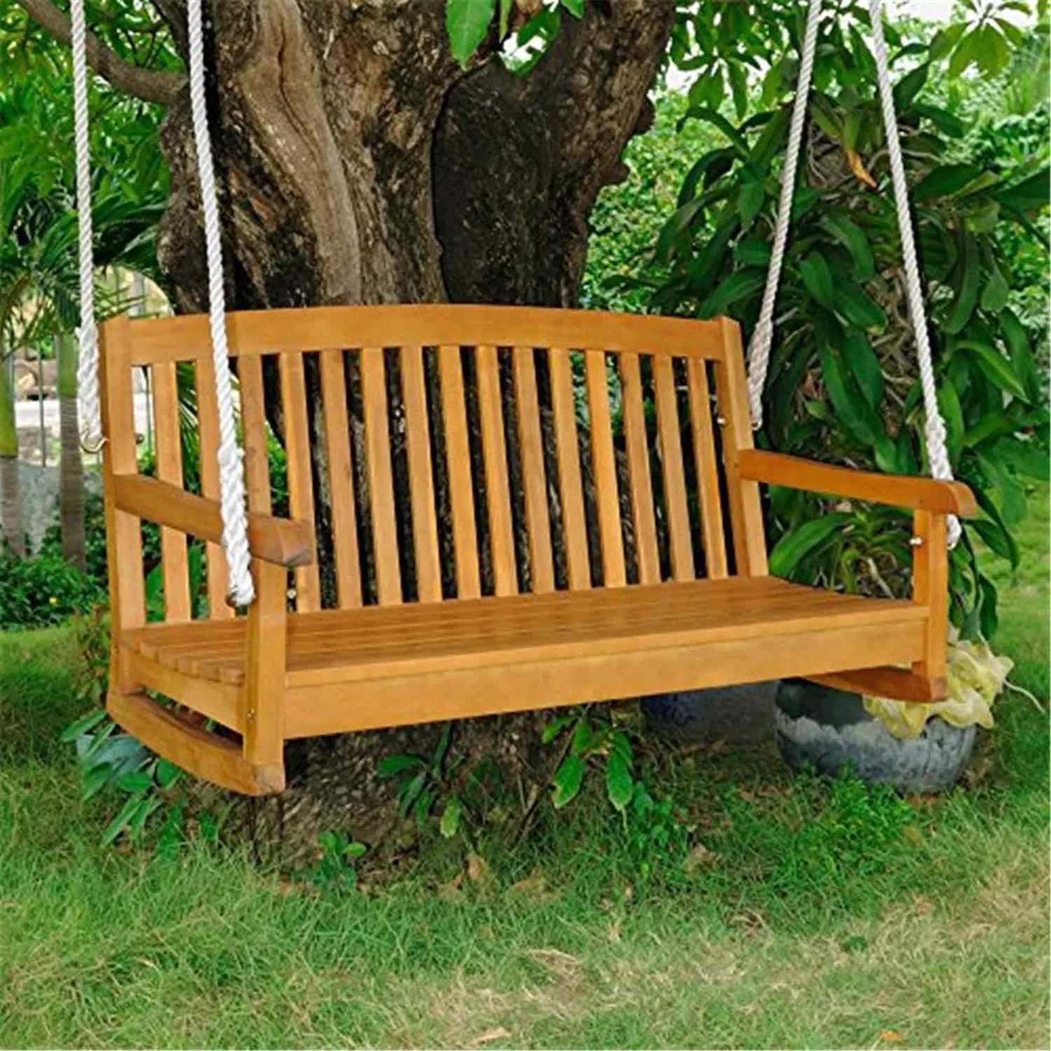 vnaapy swing chair made of solid teak wood and natural wood finishing for indoor and outdoor