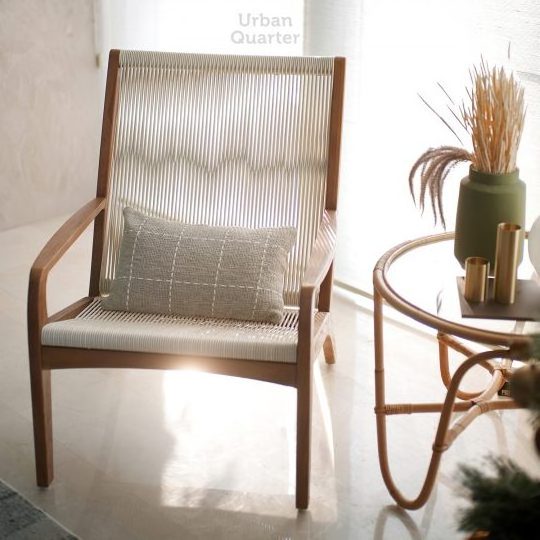 Modern teak wood Chibia Lounge Chair with Ottoman solid teak leisure chair with handwoven rope