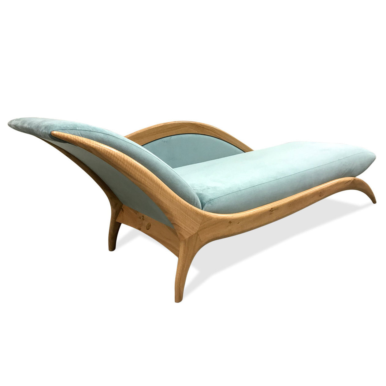 goupho chaise lounge made of solid teak wood covered with foam and upholstery for indoor