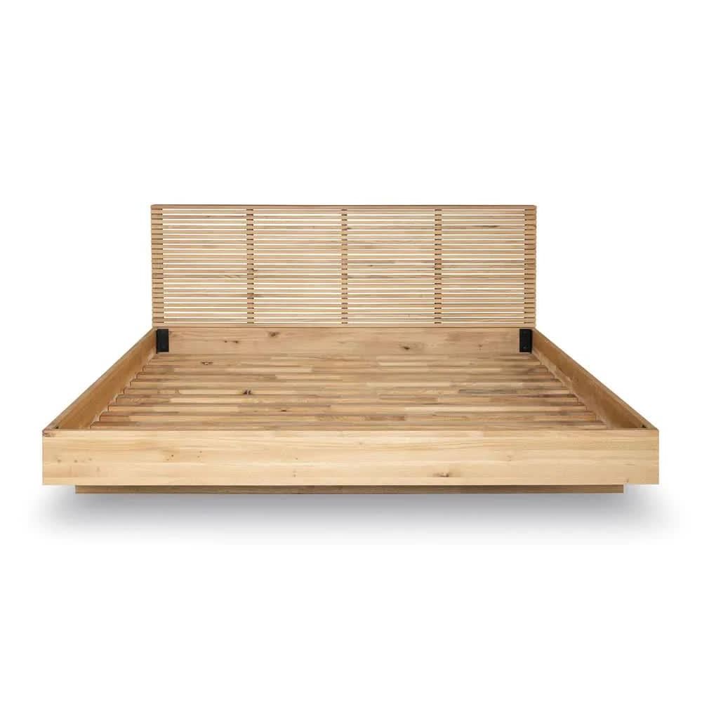 modern bed made of solid teak wood with high quality material and natural finish color for indoor bedroom furniture