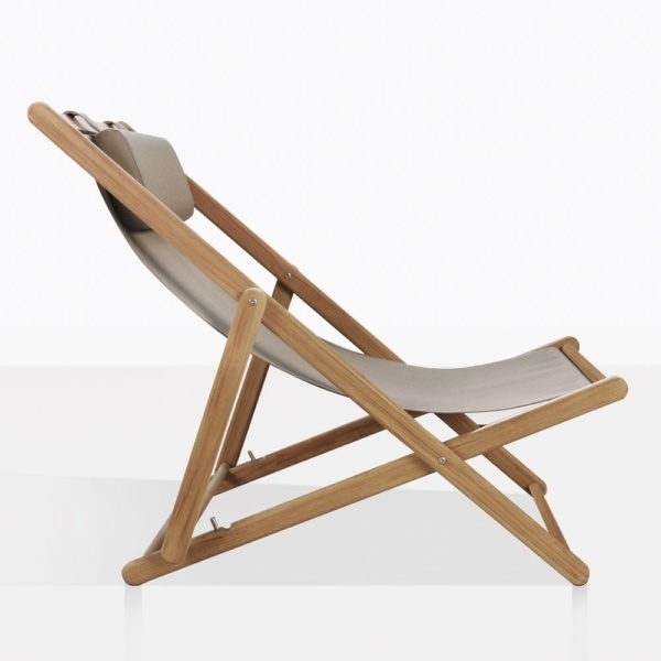 Sling reclining solid teak wood beach and pool chair with sunproof seat for indoor and outdoor use