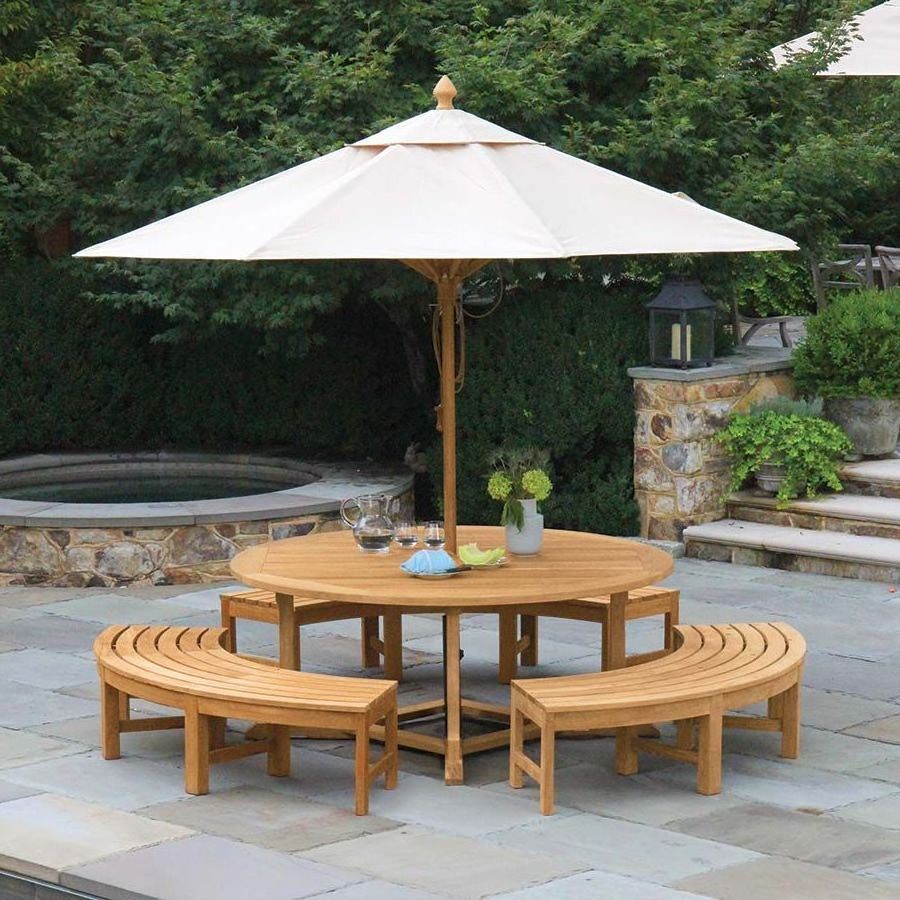 Barbara  round teak wood picnic table set with natural finish for outdoor