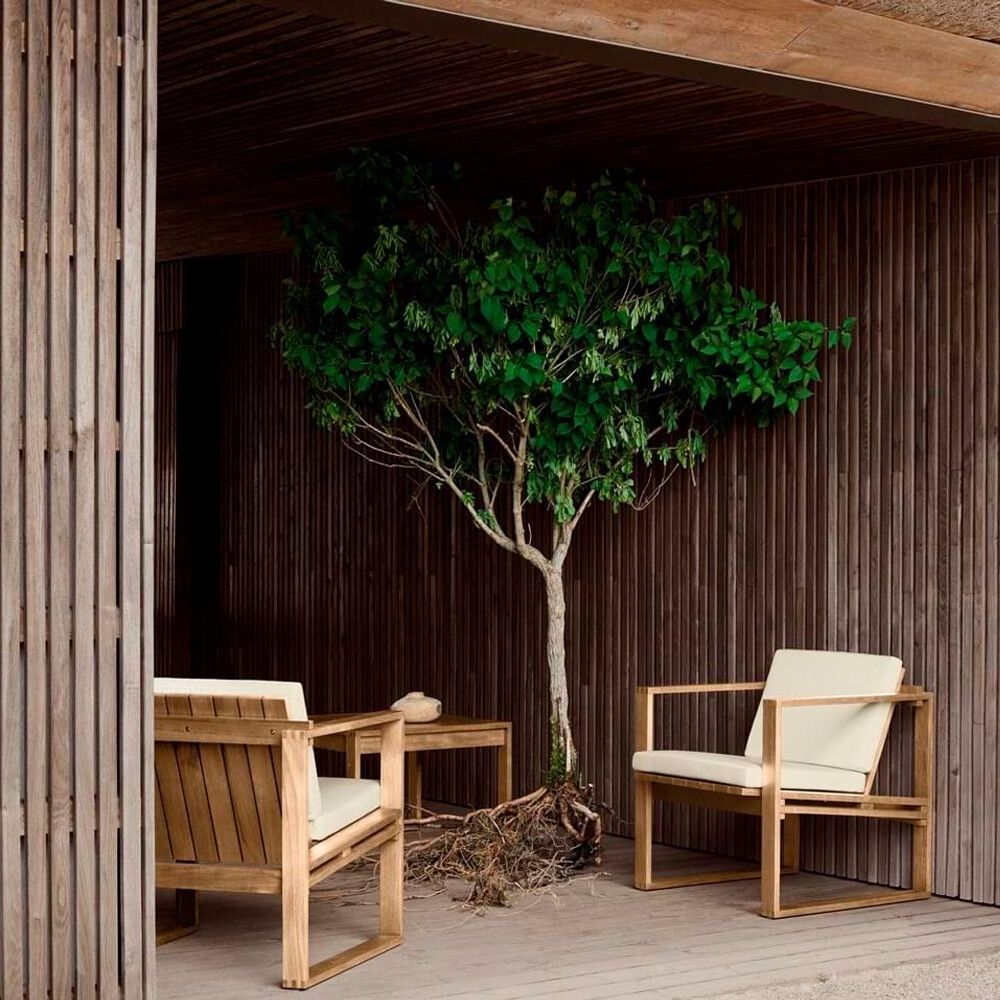 Bella lounge chair is the finest teak wood with waterproof cushions and a natural finish for indoor and outdoor.