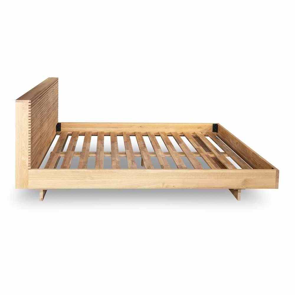 modern bed made of solid teak wood with high quality material and natural finish color for indoor bedroom furniture