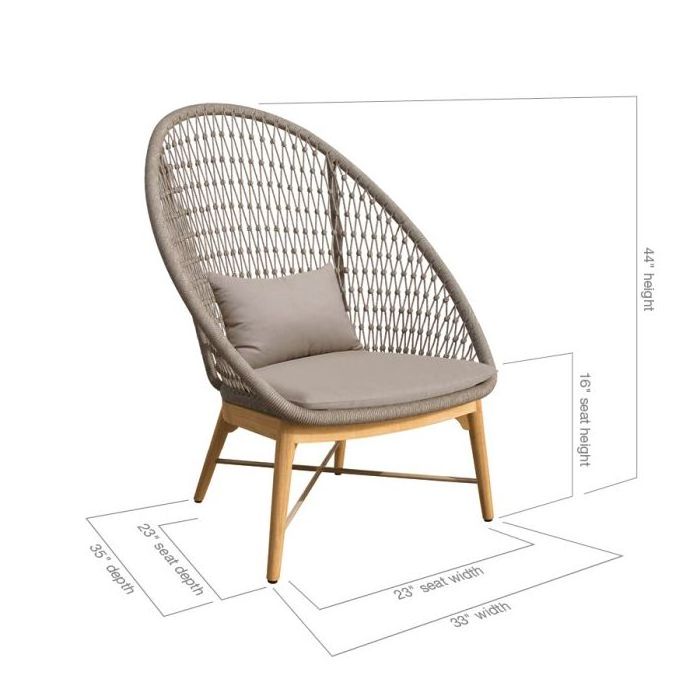 Davidson Teak Lounge Chair with Woven Rope with Cushion for Outdoor with Natural Finish