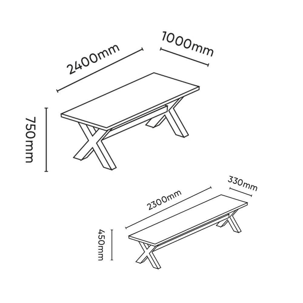 Riyan set of garden picnic benches made of solid teak wood with natural finish.