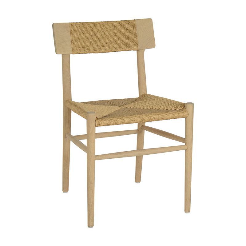 Hiro simple dining chair made of solid teak wood and woven rope with natural oil finish for indoor and outdoor.