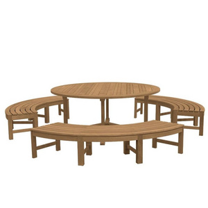 Barbara  round teak wood picnic table set with natural finish for outdoor