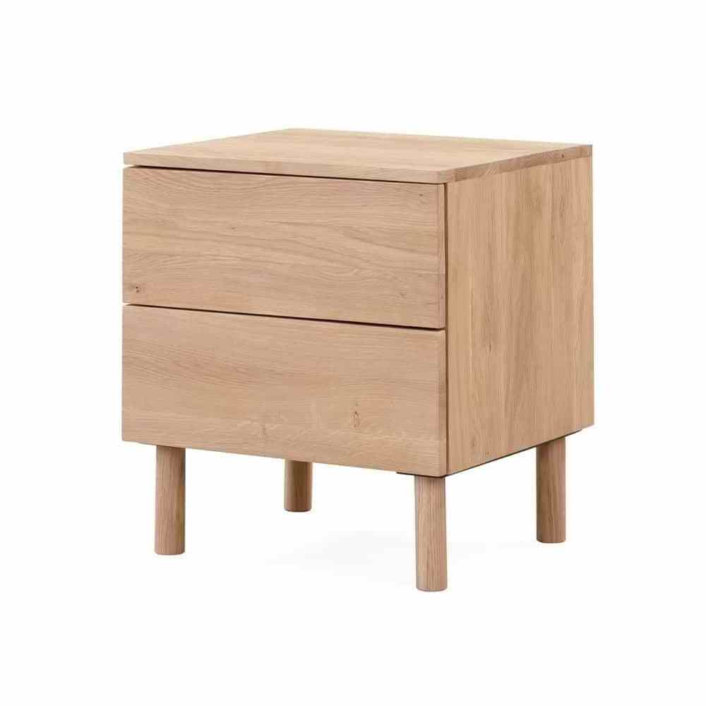 alucia solid teak wood nightstand with 2 storage drawers for indoor bedroom