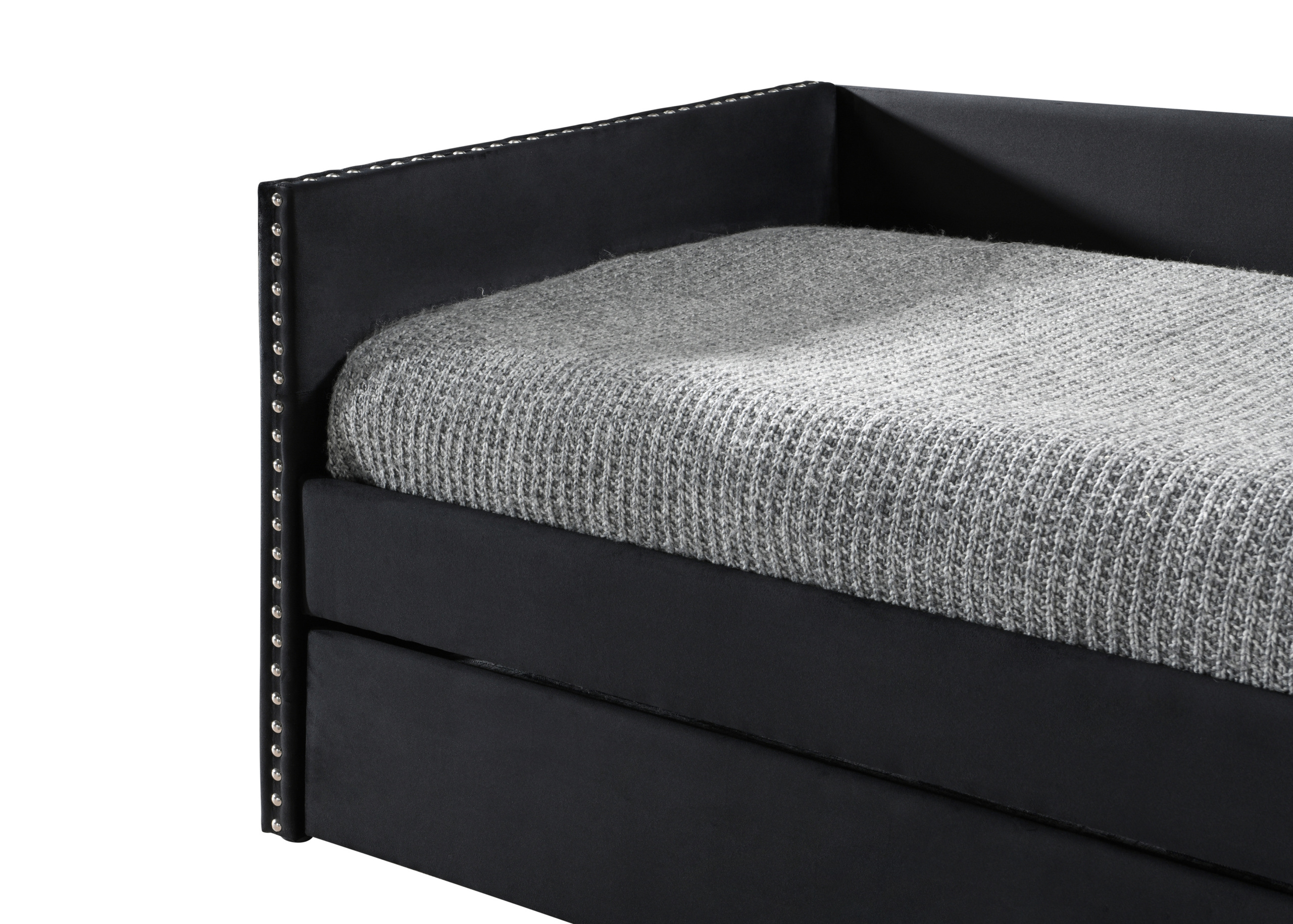 Mikasa day bed made of solid wood and velvet fabric with black velvet finish. (without mattress)