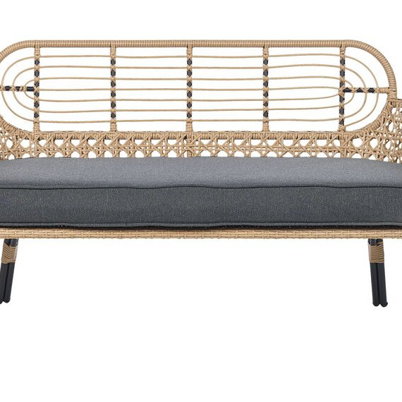 Lalisa outdoor aluminum and rattan wicker benches with thick cushions are suitable for gardens or terraces.