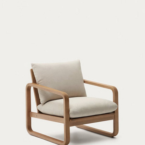 Donatello outdoor armchair made from solid teak wood frame and thick, waterproof cushion with a natural finish.