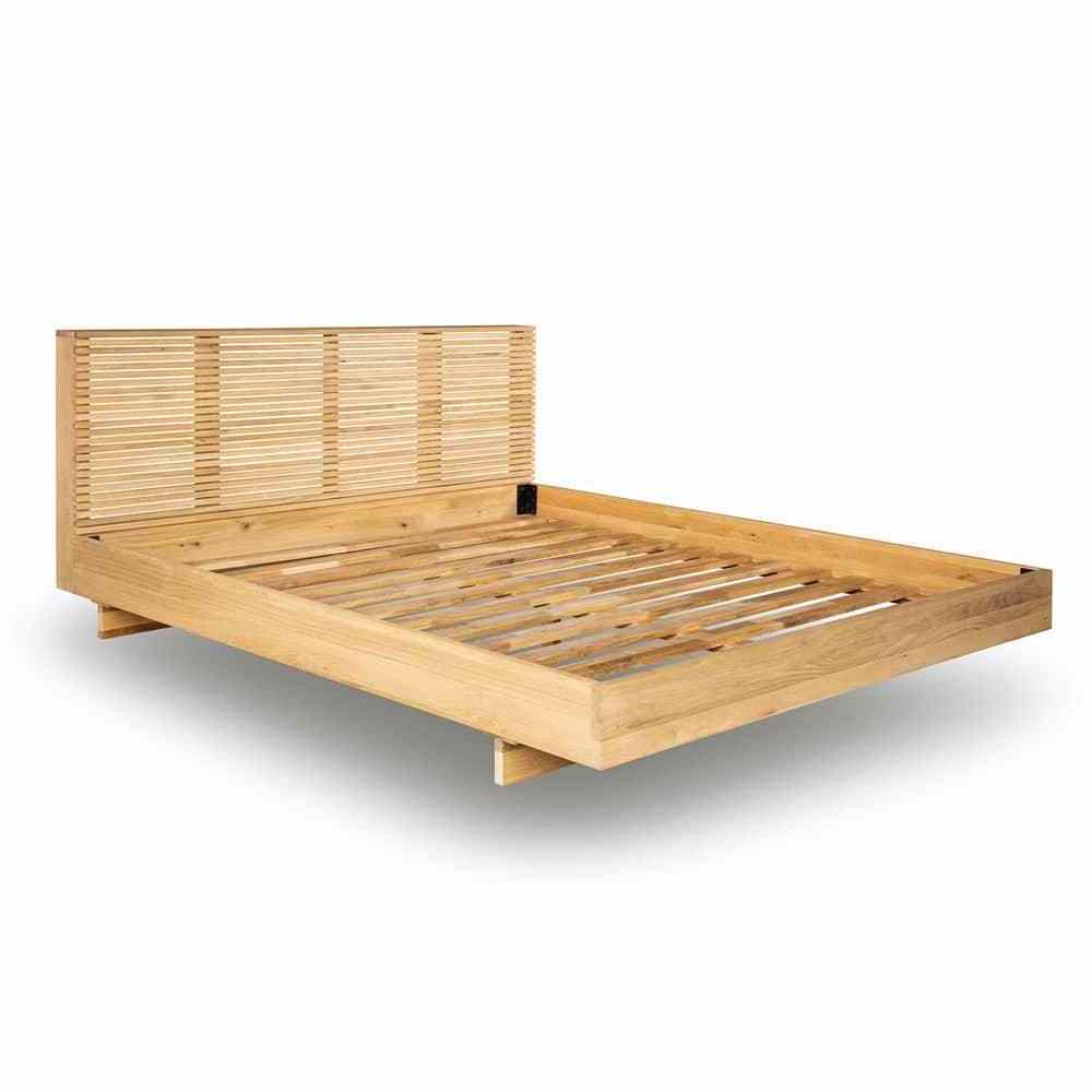 modern bed made of solid teak wood with high quality material and natural finish color for indoor bedroom furniture