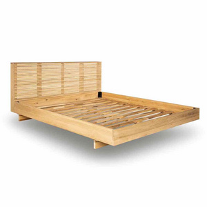 modern bed made of solid teak wood with high quality material and natural finish color for indoor bedroom furniture