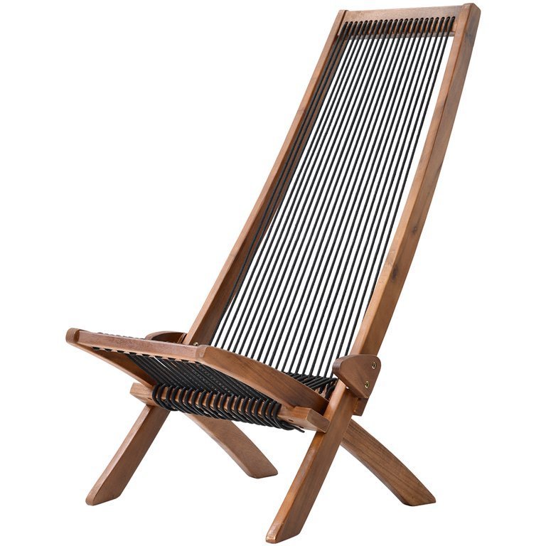 Alger Outdoor lounge chair Foldable Wooden Rope Chair for Patio Garden Pool with brown finish