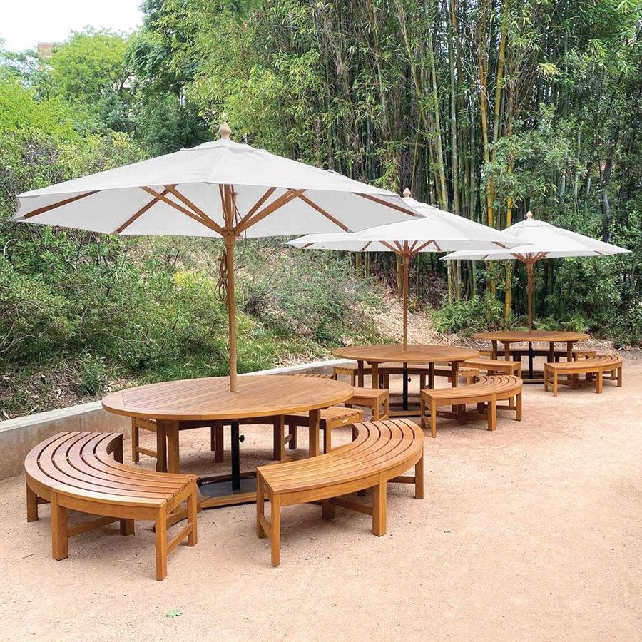 Barbara  round teak wood picnic table set with natural finish for outdoor