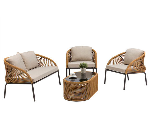 bastin set of chairs and tables made of aluminum frames with synthetic rattan woven for indoor and outdoor