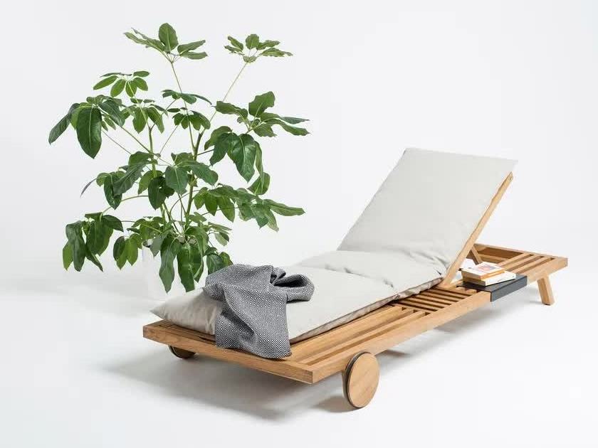 blekay sun lounger made of solid teak wood frame with sunproof cushion for indoor and outdoor