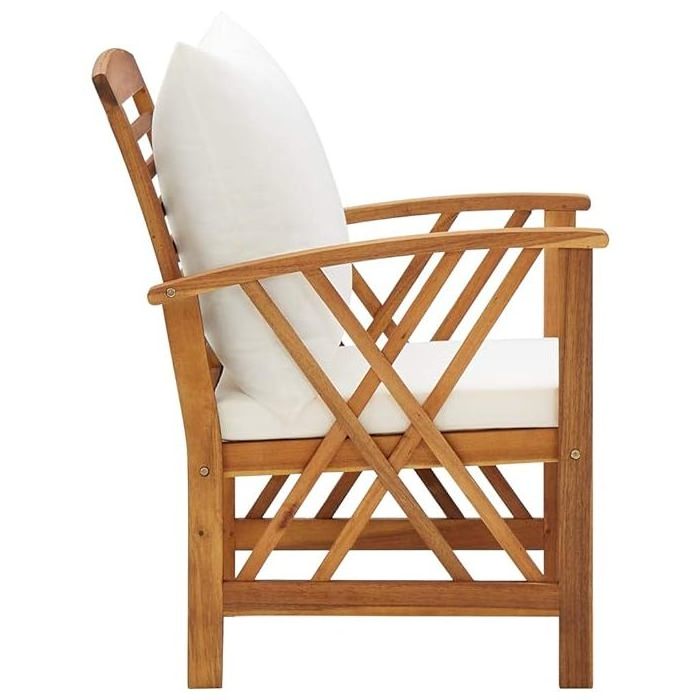 Miranda rustic garden chair made of solid teak wood with waterproof cushioning with a natural finish.