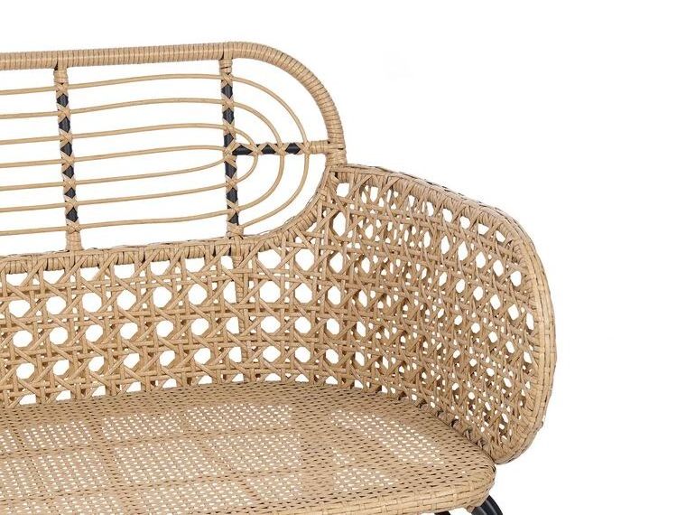 Lalisa outdoor aluminum and rattan wicker benches with thick cushions are suitable for gardens or terraces.