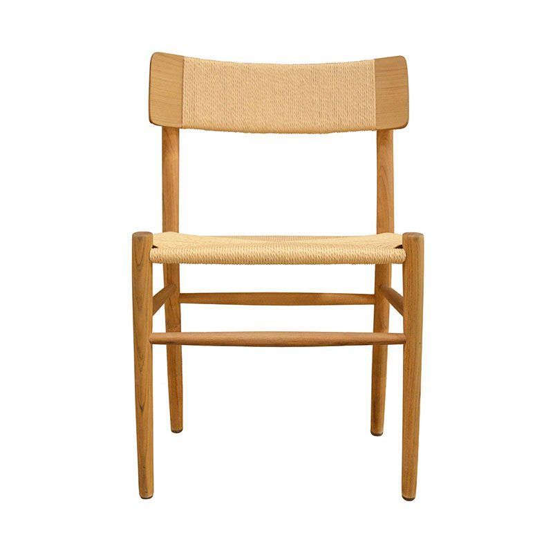 Hiro simple dining chair made of solid teak wood and woven rope with natural oil finish for indoor and outdoor.