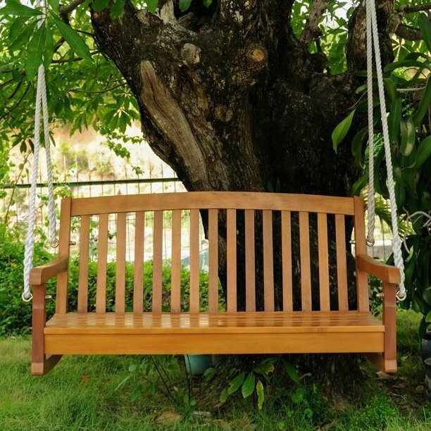 vnaapy swing chair made of solid teak wood and natural wood finishing for indoor and outdoor