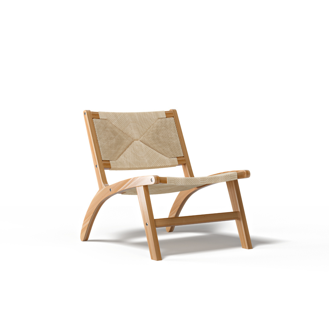 Hala is a modern accent chair made from solid teak wood frame and woven paper rope with a natural finish for indoor and outdoor.