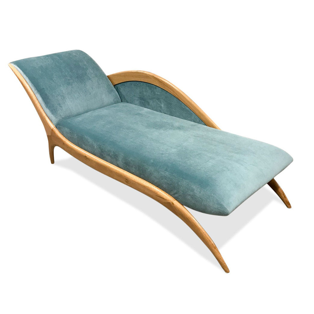 goupho chaise lounge made of solid teak wood covered with foam and upholstery for indoor