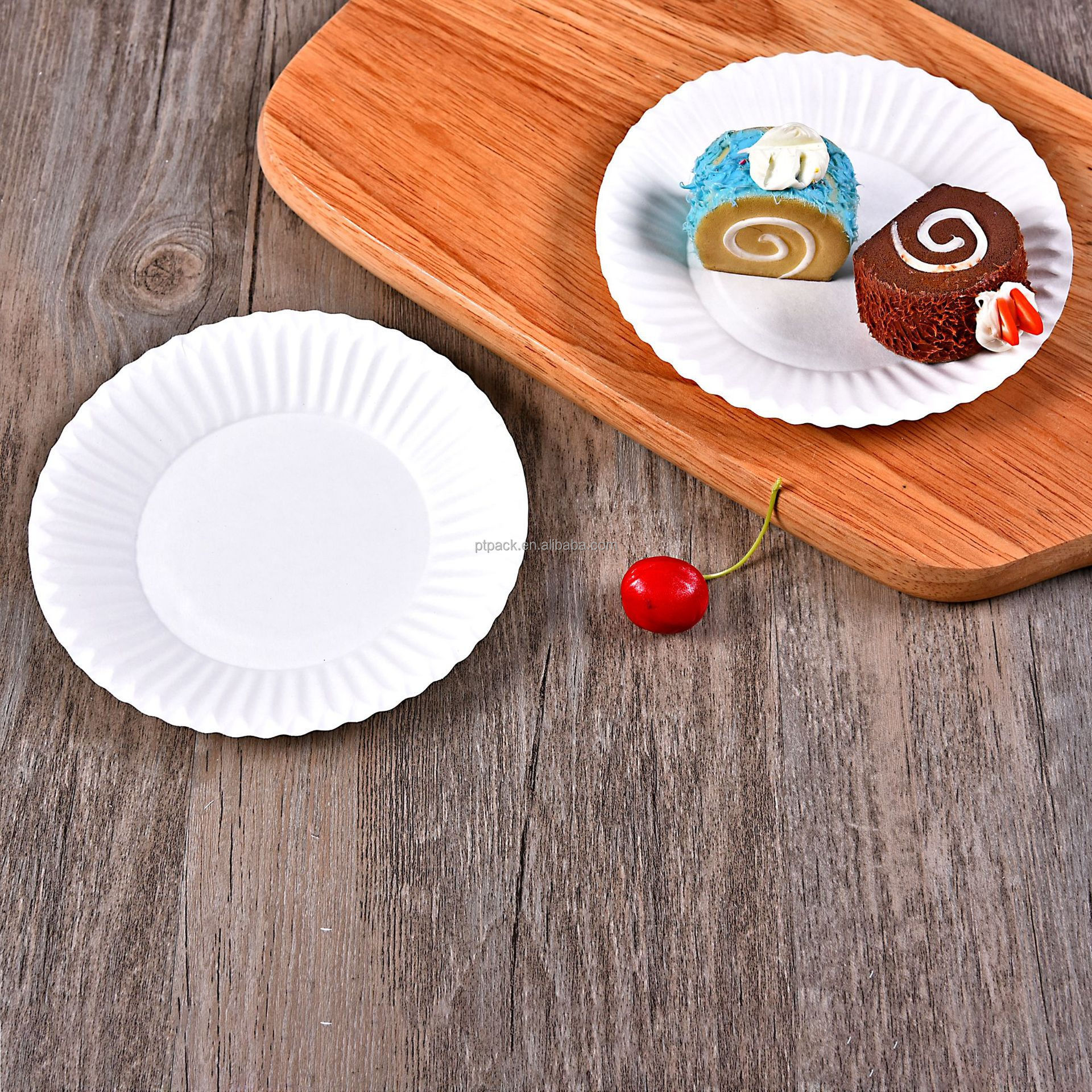 PTPACK Free Sample Round Custom White Uncoated Disposable Paper Plates 9inch Diameter 12 Packs Of 100 Paper Tray Dish