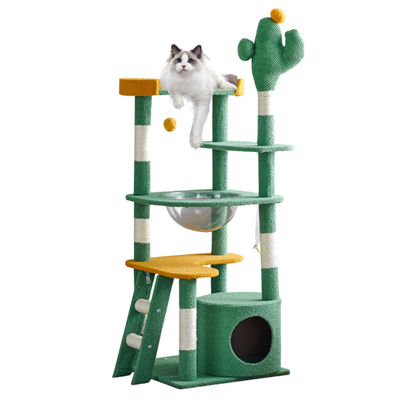 Luxury Leopard Print Cat Tree High Quality Wooden Arbre a Chat Condo Tower with Hammock Bed Scratcher and Cat House