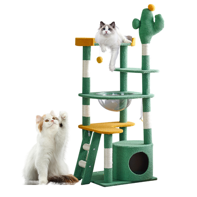 Luxury Leopard Print Cat Tree High Quality Wooden Arbre a Chat Condo Tower with Hammock Bed Scratcher and Cat House