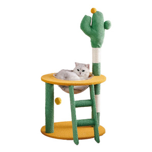 Luxury Leopard Print Cat Tree High Quality Wooden Arbre a Chat Condo Tower with Hammock Bed Scratcher and Cat House