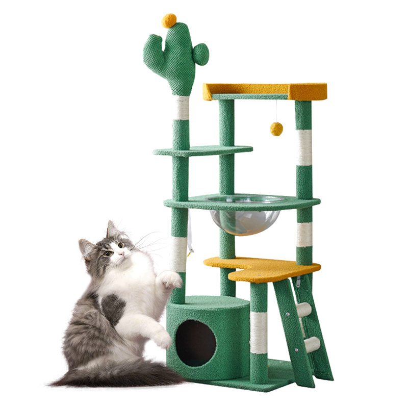 Luxury Leopard Print Cat Tree High Quality Wooden Arbre a Chat Condo Tower with Hammock Bed Scratcher and Cat House