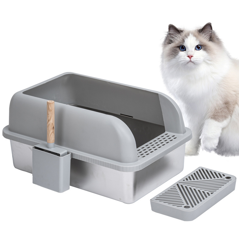 New Arrival Stainless Steel Cat Litter Box with Lid Extra Large Litter Box for Big Cats XL Metal Litter Pan Tray with High Wall