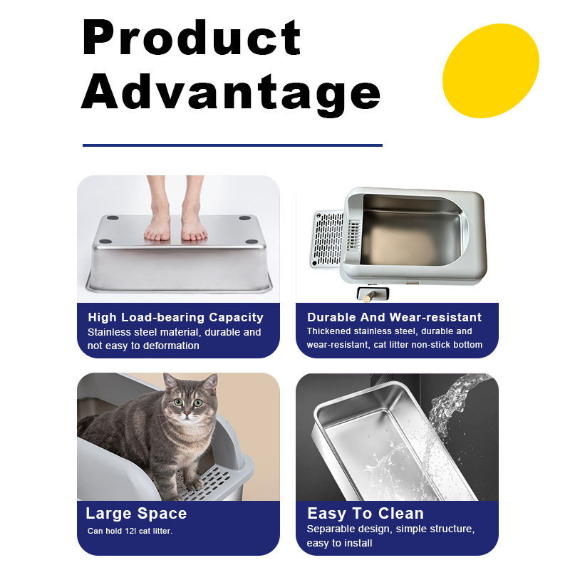 Large size Stainless Steel Cat Litter Box - Never Absorbs Odor Stains or Rusts No Residue Build Up