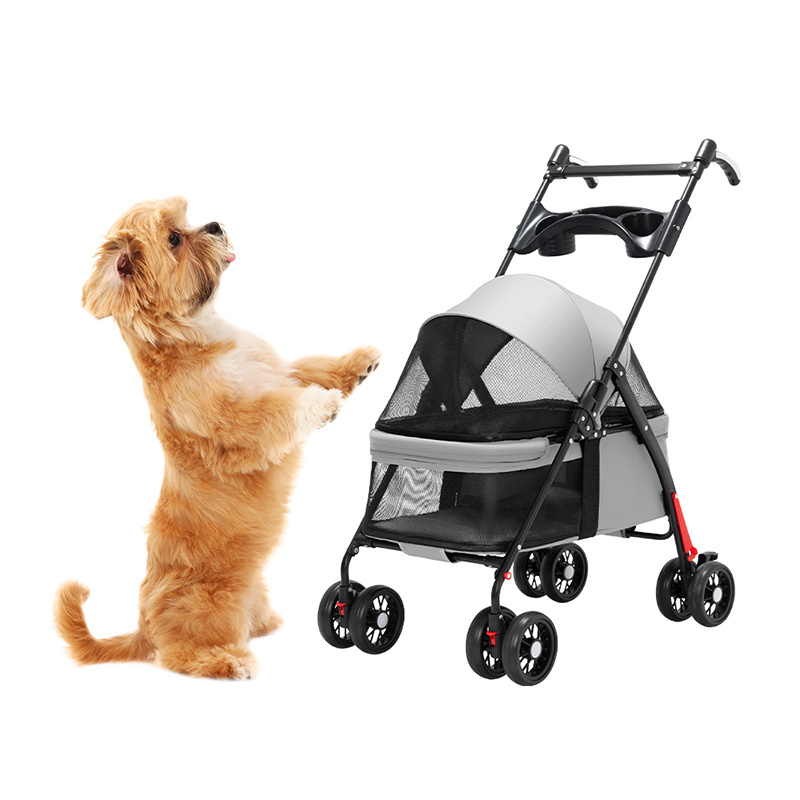 2024 Luxury Light Grey Pet Carrier & Travel Stroller Lightweight Double Dog Buggy and Carrier for Pets