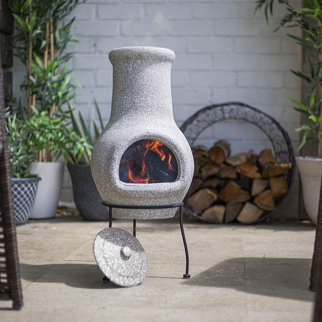 Authentic Mexican Design Terracotta Clay Chiminea with Iron Stand Base