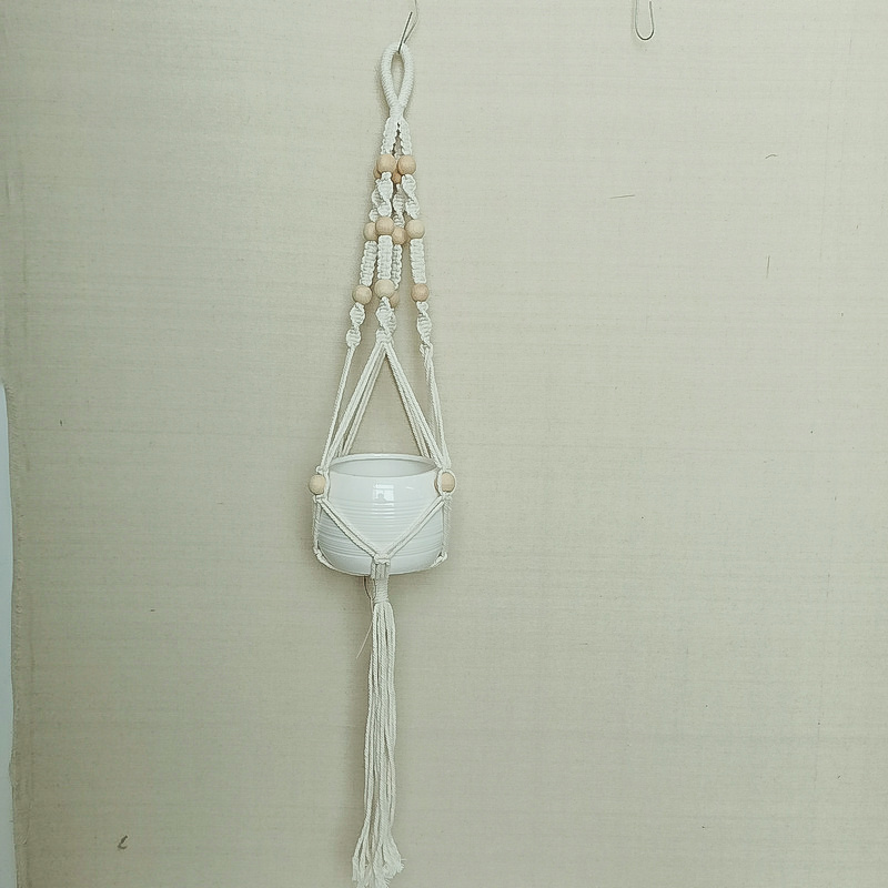 Macrame Plant Hanger Indoor Outdoor Hanging Planter Basket Cotton Rope with Beads 39 Inch