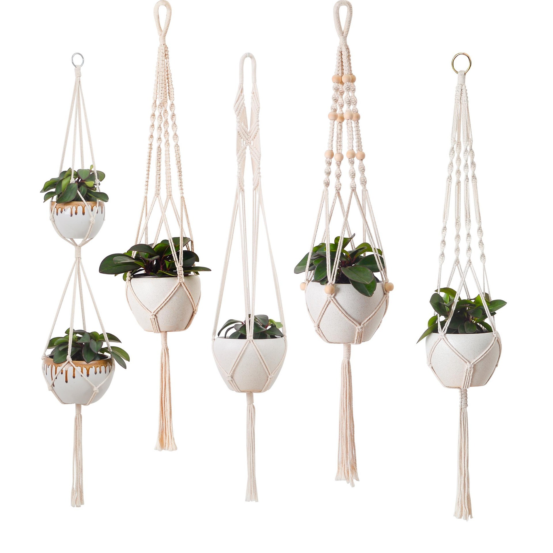 Macrame Plant hangers 2 Tiers Cotton Rope Holder 39