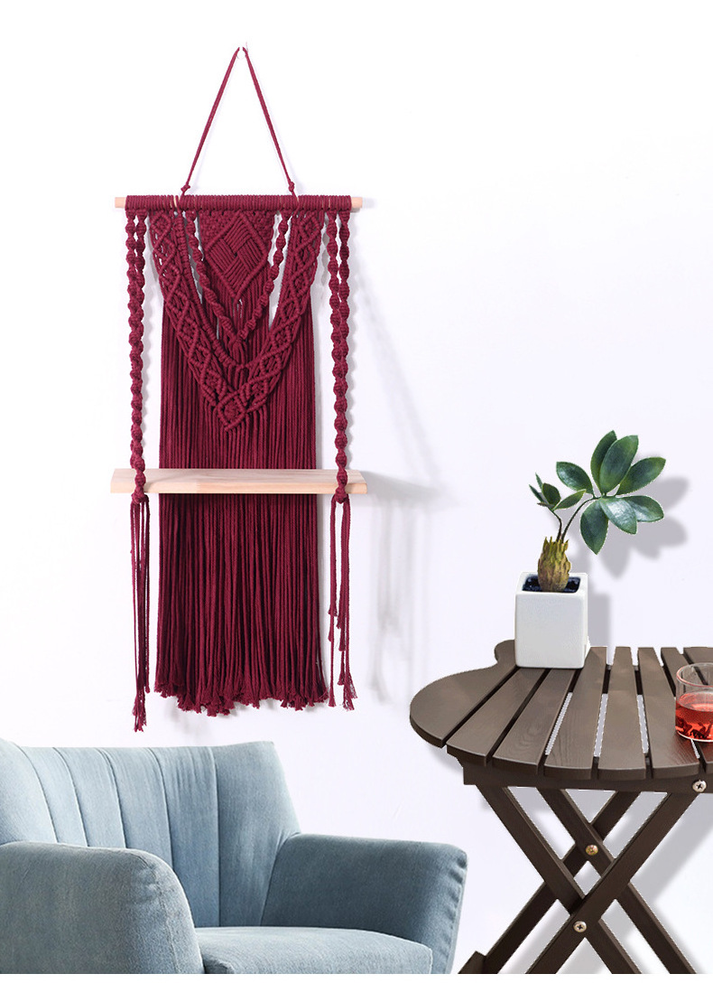 Macrame Wall Hanging Plant Decor Shelf  Floating Wood shelve Decorative Boho wall decor macrame hangers