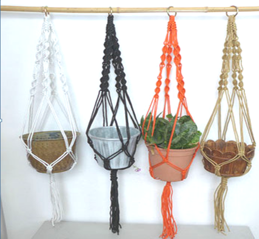 Handmade Macrame Plant Hangers, Cotton Nylon Jute linen Macrame hanger,  Indoor & outdoor wall hanging planter plant holder