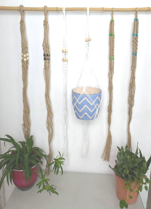 Handmade Macrame Plant Hangers, Cotton Nylon Jute linen Macrame hanger,  Indoor & outdoor wall hanging planter plant holder