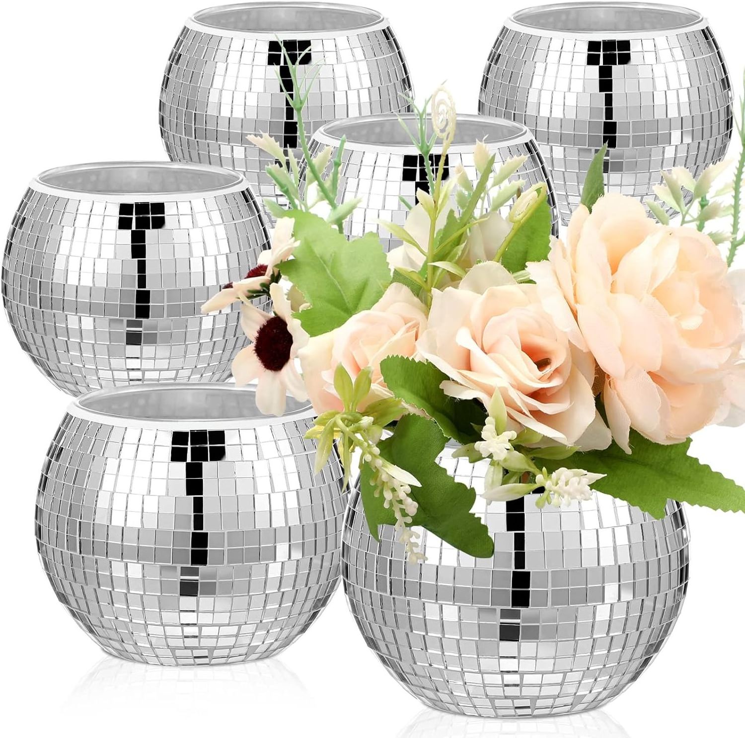 6-Inch Silver Disco Ball Planter Macrame Hanger Acrylic Stand Self-Watering Insert Unique Disco Decor Value Package Includes