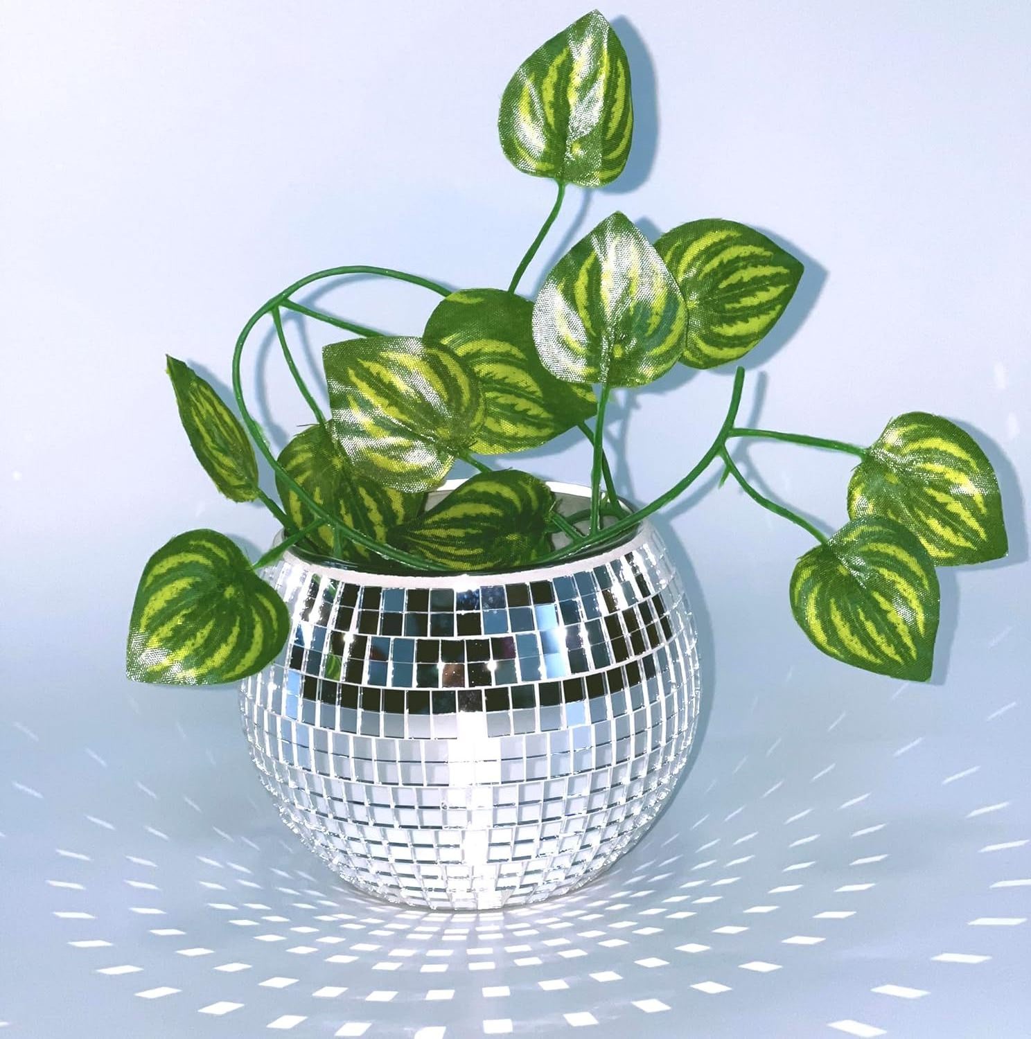 6-Inch Silver Disco Ball Planter Macrame Hanger Acrylic Stand Self-Watering Insert Unique Disco Decor Value Package Includes