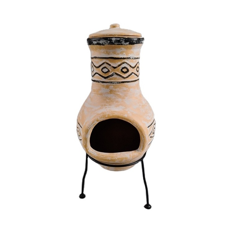 2021 Clay  chimenea for patio with BBQ grill Outdoor terracotta chimenea fire pit