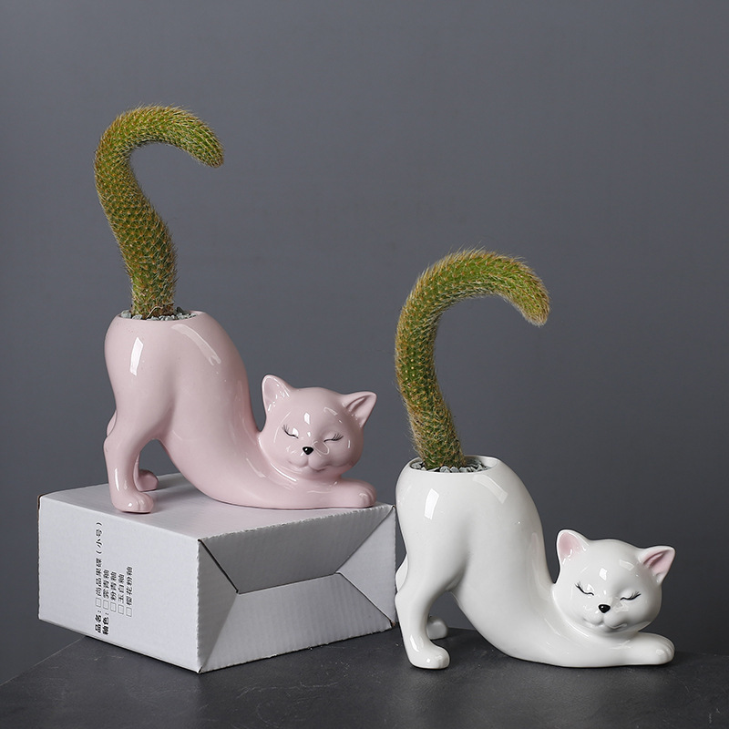 Small Mini Cute Cartoon Cat Animal Pot Desktop Succulent Planter Smart Home Products wholesale products Ceramic Flower Pots