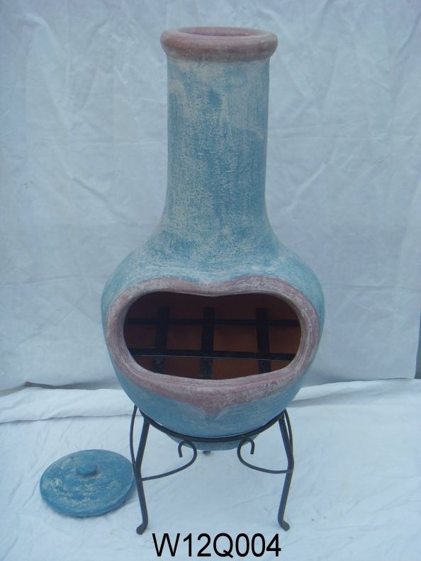 Handmade Clay  tiki chimenea for garden with BBQ grill Outdoor terracotta chimenea fire pit