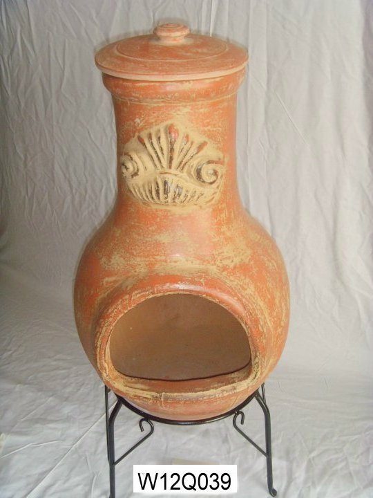 Clay chimenea Garden Chiminea Outdoor Terracotta Handmade Clay fire pot