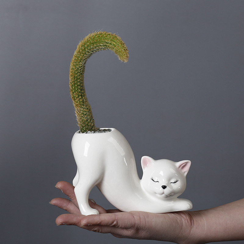 Small Mini Cute Cartoon Cat Animal Pot Desktop Succulent Planter Smart Home Products wholesale products Ceramic Flower Pots