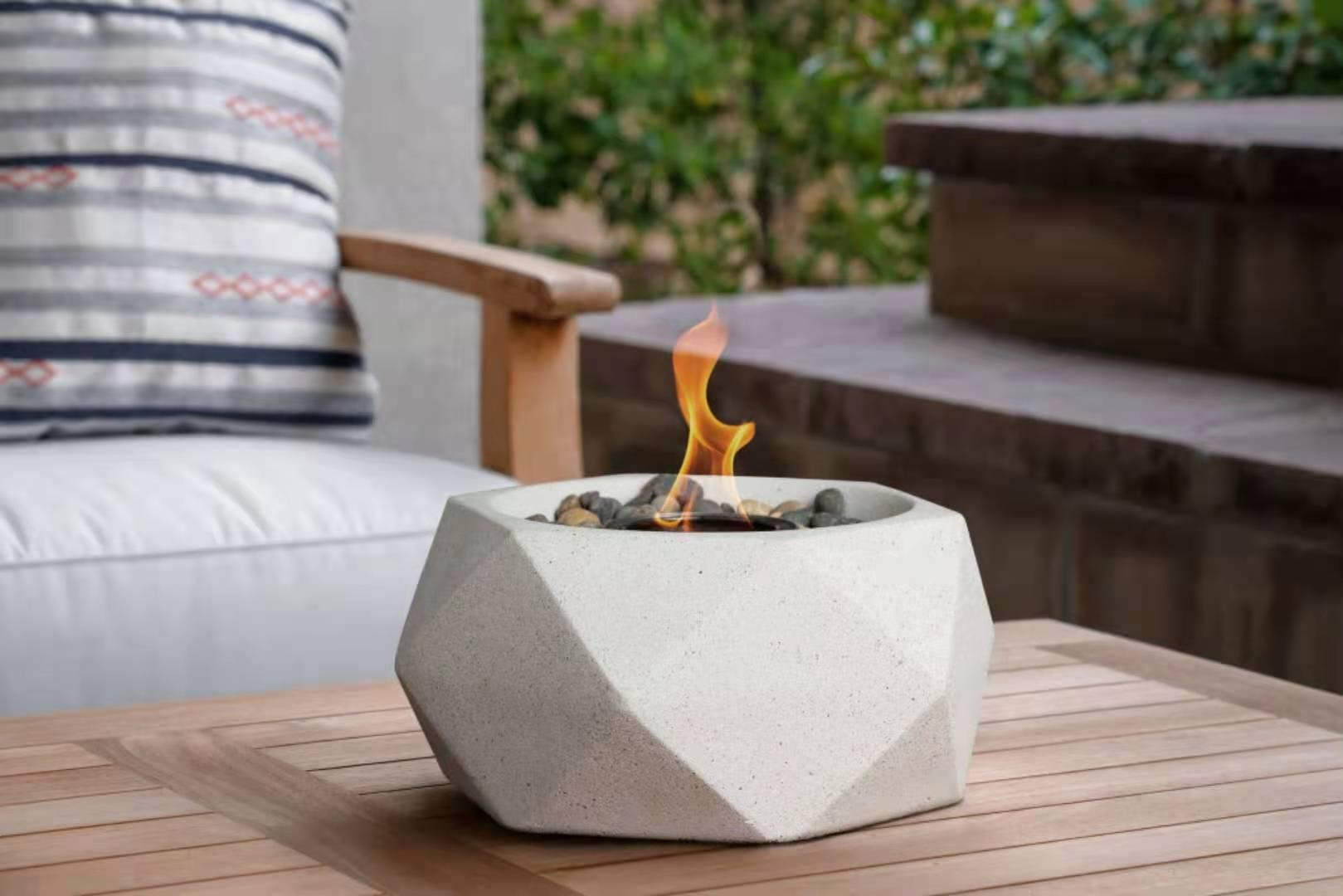 Tabletop Fire Pit - Concrete Personal Fire Bowl for Indoor and Outdoor Use, Compact Outdoor Fireplace for Balcony